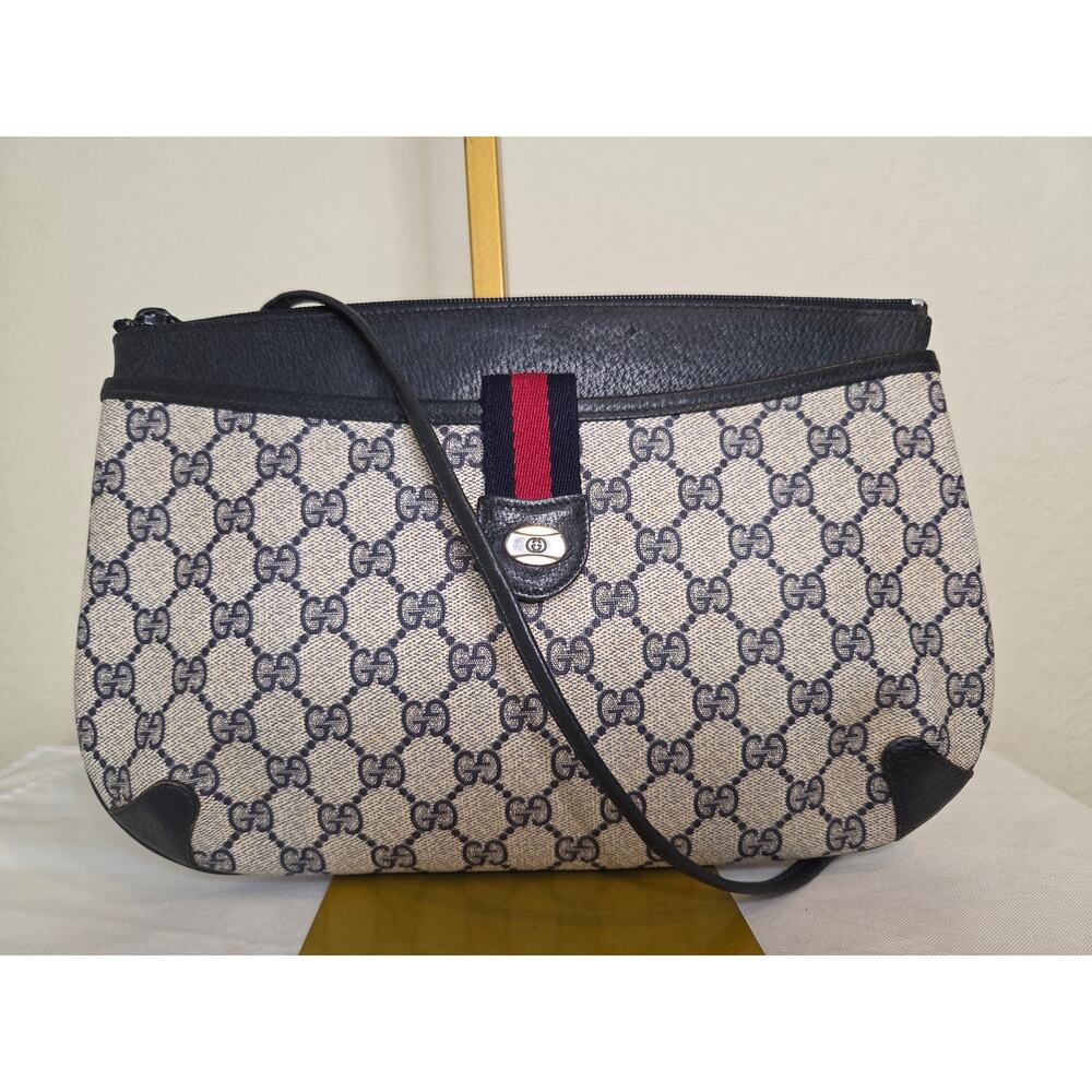 Gucci Vintage GG Supreme Navy Web Stripe Crossbody Bag Clutch Vintage Ophidia